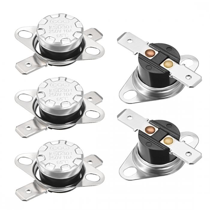 温度コントロールスイッチ 65°C 10A ノーマルオープン 6.3 mm ピン 5個入り