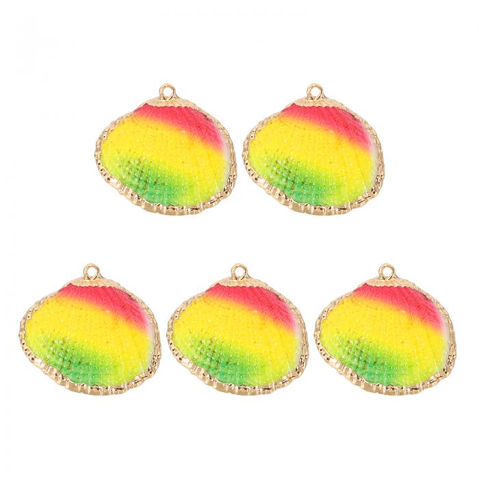 PATIKIL 天然貝殻ペンダント 5個 染め貝殻クラフト チャ ームホタテ貝殻 ネックレス DIY オーシャン宝石作成用 ピンク 緑