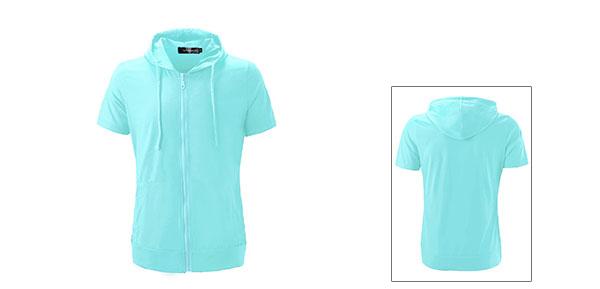 パーカー スウェットシャツ パーカ フード付き 半袖 ジッパー メンズ ティール S