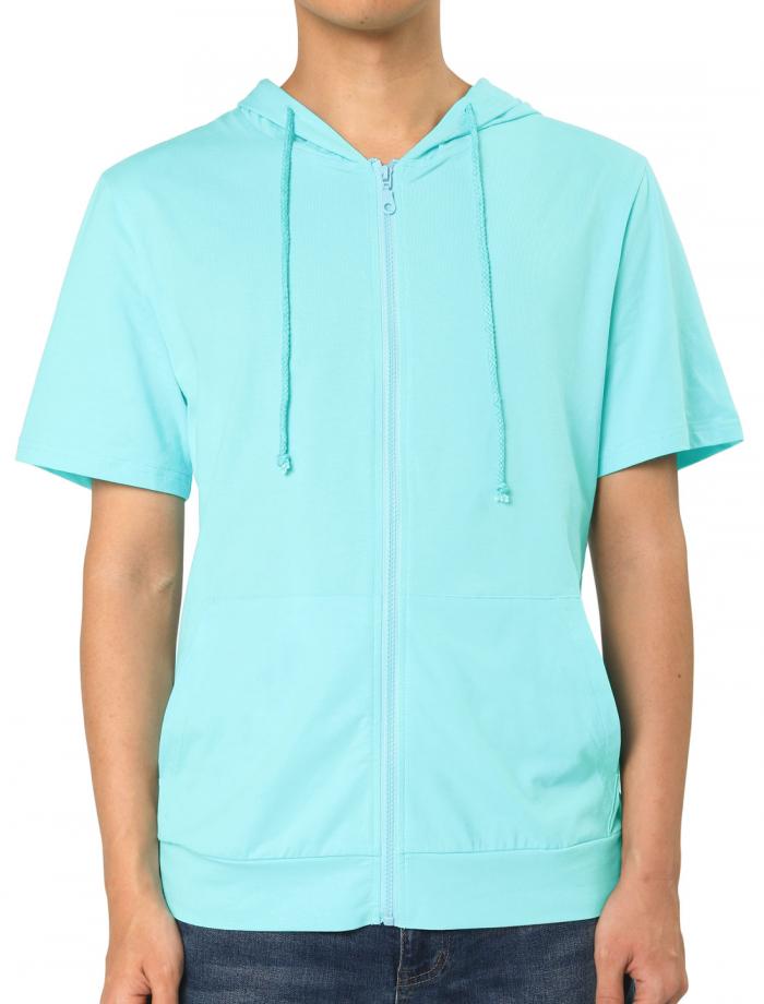 パーカー スウェットシャツ パーカ フード付き 半袖 ジッパー メンズ ティール S