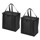 PATIKIL 33 x 20.5 x 35.5 cm 断熱再利用可能な食料品バッグ 2個入り食品配達断熱クーラートートバッグ ジッパーとポケット付き 折りたたみ可能 ホットコールド輸送ショッピング用 ブラック