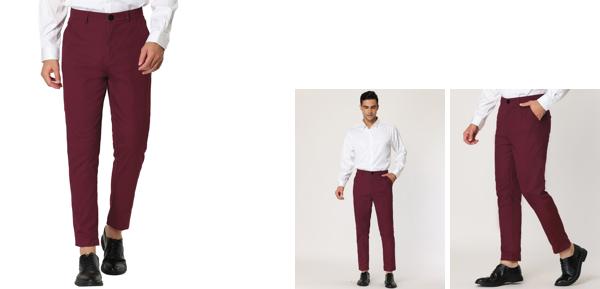 Lars Amadeus スキニービジネスパンツ ドレスパンツ ペンシルテーパードパンツ 無地 フォーマル メンズ ブルゴーニュ 32