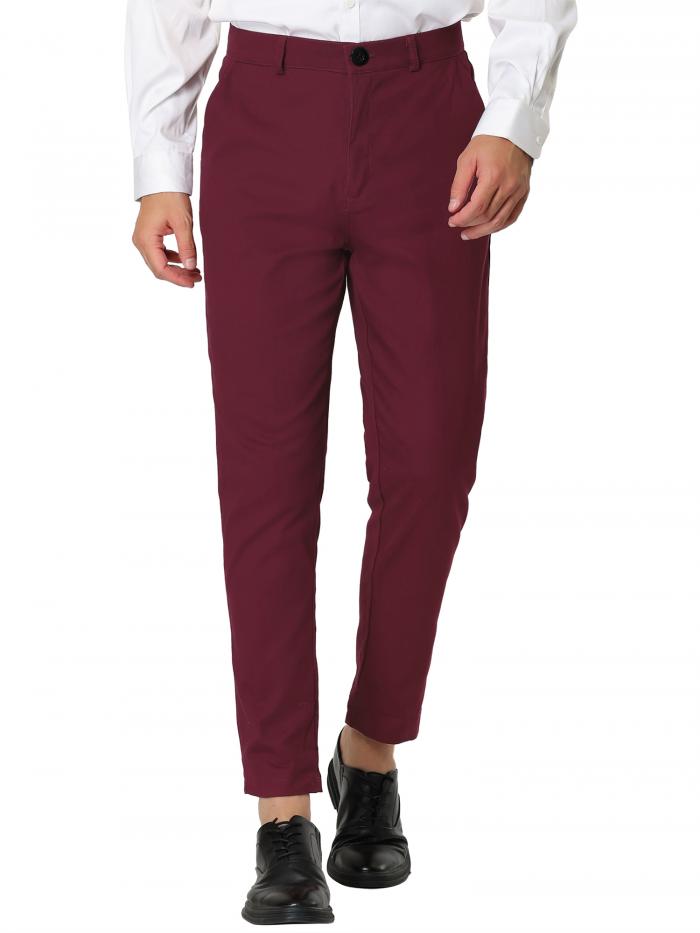 Lars Amadeus スキニービジネスパンツ ドレスパンツ ペンシルテーパードパンツ 無地 フォーマル メンズ ブルゴーニュ 32