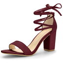 Allegra K ドレスサンダル オープントゥ チャンキーヒール レースアップ レディース ブルゴーニュ 24.5 cm(4)