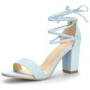 Allegra K ドレスサンダル オープントゥ チャンキーヒール レースアップ レディース スカイブルー 23.5 cm(4)