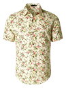 Allegra K 柄シャツ メンズ 半袖 アロハシャツ ワイシャツ 総柄 花柄 カラフル 夏 ビーチ カジュアル イエロー 42