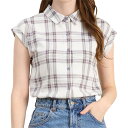 Allegra K ボタンダウン チェックシャツ ポイントカラー 格子 襟付き 夏 レディース 紫がかった白 S