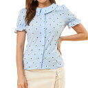 Allegra K レディース 星柄ブラウス カジュアルシャツ 2024 Tシャツ テクスチャード スター ボタンダウン フリル半袖 トップ ライトブルー S