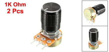 ソウテン uxcell ポテンショメータ 1K Ohm 可変抵抗器 シングルターン 回転式 カーボン フィルム テーパ ノブ付き 2個入り