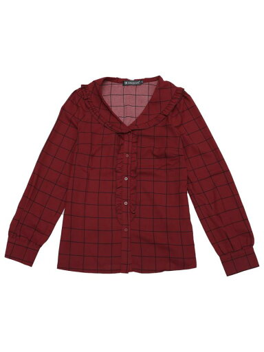 Allegra K フリル チェック柄 シャツ ブラウス ボタンフロント 長袖 襟付き レディース ダークレッド XL Allegra K フリル チェック柄 シャツ ブラウス ボタンフロント 長袖 襟付き レディース ダークレッド XL