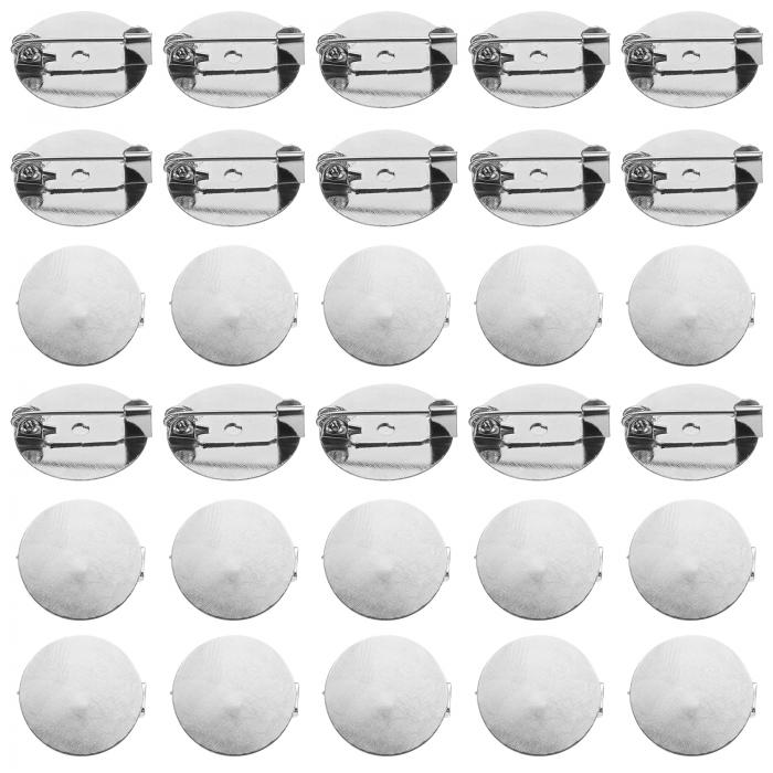 50個 シルバーブローチ空白丸型トレイ（ピン付き）メタルブローチクラ スプクリップピンディスクベース..