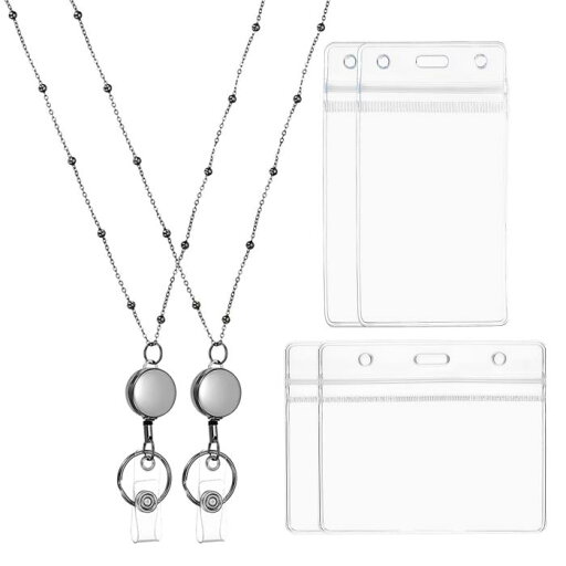 PATIKIL バッジネックレスランヤード付きIDホルダー 2個304ステンレス鋼製リトラク タブルラウンドバッジリールランヤードクリップチェーンと2セット IDホルダー 女性用オフィスIDカードキー用 黒 PATIKIL バッジネックレスランヤード付きIDホルダー 2個304ステンレス鋼製リトラク タブルラウンドバッジリールランヤードクリップチェーンと2セット IDホルダー 女性用オフィスIDカードキー用 黒