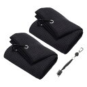 PATIKIL 24 x 16インチ ゴルフタオル ゴルフ マイクロファイバー ワッフルパターン タオル セット クラブ グルーブ クリーナー ブ ラシ 男性 女性 用 黒 タオル