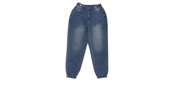 Allegra K ジーンズ ジョガー カジュアル ハイウエスト ウエストゴム デニムパンツ レディース ブルー XL