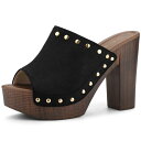 Allegra K スライド ミュールサンダル 厚底 オープントゥ プラットフォーム ブロックヒール レディース ブラック 27.5 cm(4)