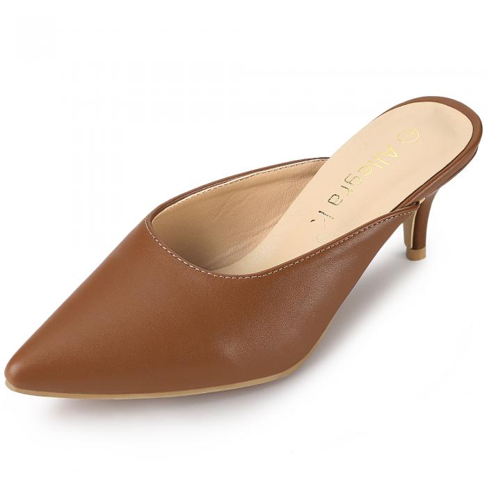 Allegra K ミュール サンダル ピンヒール PU かかとなし 前ふさがり ポインテッドトゥ レディース ブラウン 24.5 cm