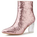 Allegra K アンクルブーツ キラキラ 光沢 クリア チャンキーヒール ポインテッドトゥ レディース ローズゴールド 26.0 cm
