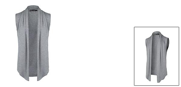 ノースリーブ カーディガン メンズ ベスト ジレ ショール 羽織り 前開き 無地 ボレロ 袖なし 抜け感 グレー 46