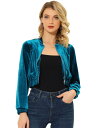 Allegra K ベルベットジャケット クロップドコート ジッパー 無地 長袖 フード レディース