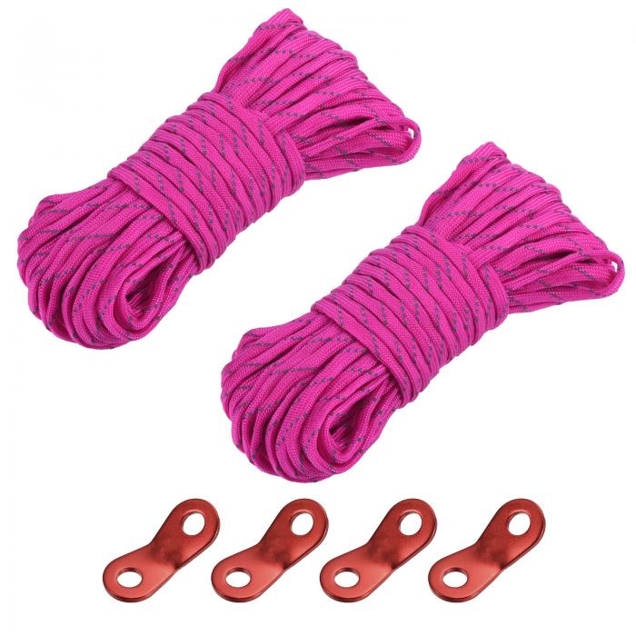 テントロープ ナイロン ダークピンク 反射型ガイラインコード2個 アルミレッドコードアジャスター4個 ..