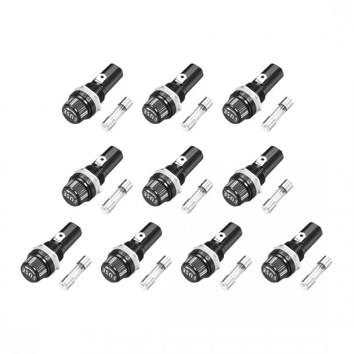 ねじキャップパネルマウントヒューズホルダー AC 125V / 15A 500V / 10A 6 x 30mmガラスヒューズ付き ブラック 10セット