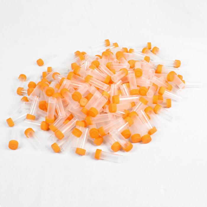 遠心分離管 目盛り付きマイクロ遠心チューブ ねじ式キャップ付き プラスチック 丸底 貯蔵容器 ビーズ 試料サンプル ラボ用 オレンジ 5ml 200個