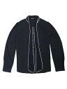 Allegra K ボウタイブラウス リボンブラウス リボンタイ シャツ 長袖 無地 オフィス レディース ダークブルー XL