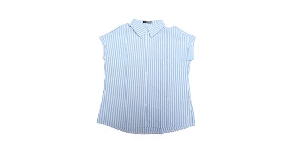 Allegra K レディース コットン カジュアル キャップスリーブ ブラウス トップス ストライプ ボタンダウンシャツ ライトブルー XS