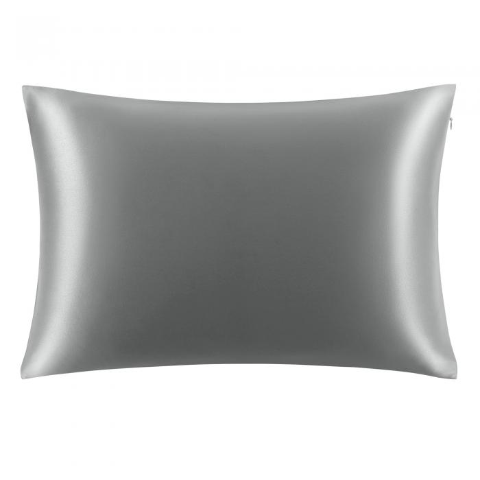 PiccoCasa 枕カバーシルク 100%蚕糸 絹 シルク 最高25匁 ファスナー付き まくらカバー 洗える 両面シルク まくらかばー 光沢 ピローケース すべすべ 無地 美髪 ギフト 四季適応 1枚セット グレー 43*63cm