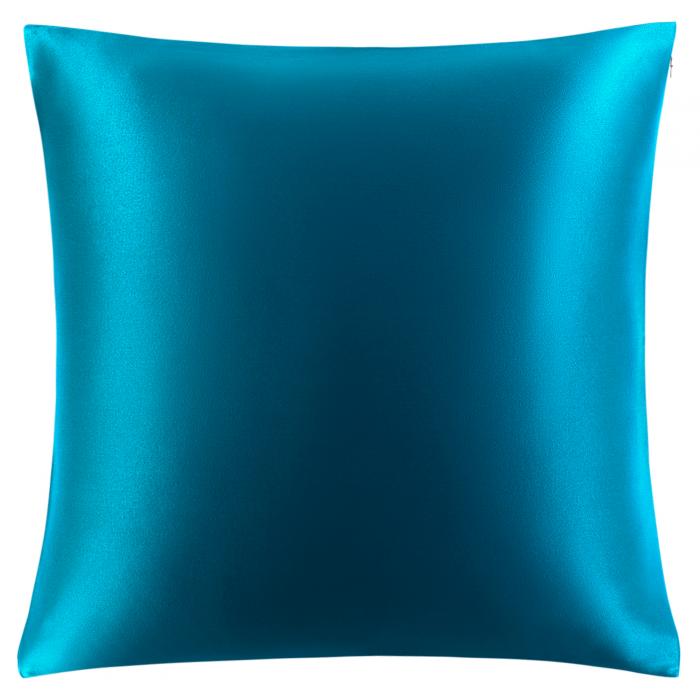 PiccoCasa 枕カバーシルク 100%蚕糸 絹 シルク 最高25匁 ファスナー付き まくらカバー 洗える 両面シルク まくらかばー 光沢 ピローケース すべすべ 無地 美髪 ギフト 四季適応 1枚セット ピーコックブルー 80*80cm
