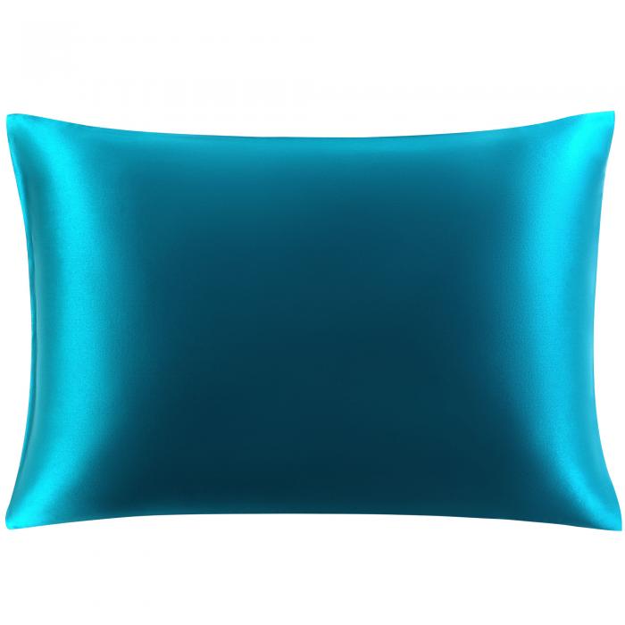 PiccoCasa シルク枕カバー 100%蚕糸 最高25匁 絹 シルク まくらカバー 封筒式 洗える 両面シルク 1枚 まくらかばー 光沢 ピローケース すべすべ 無地 美髪 ギフト 四季適応 ピーコックブルー 43x63cm