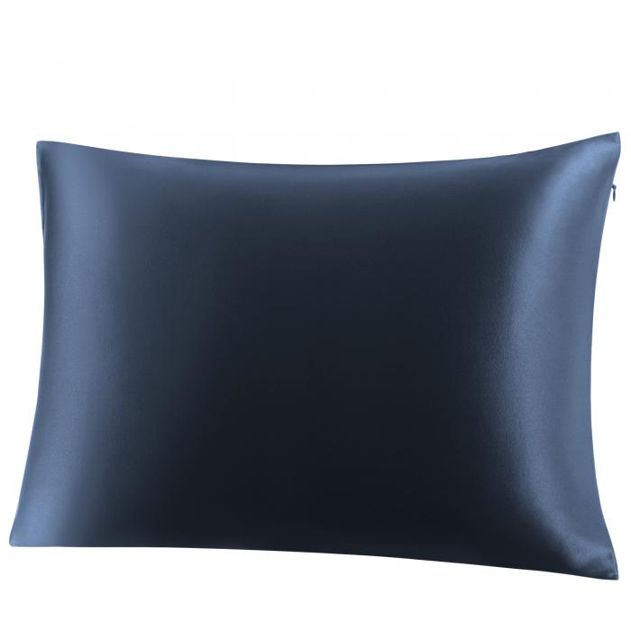 PiccoCasa シルク枕カバー 100%蚕糸 絹 シルクまくらかばー 19匁 ファスナー付き ピローケース まくら カバー 美髪 吸湿 光沢 滑らかな材質 両面タイプ ネイビー 43x63cm