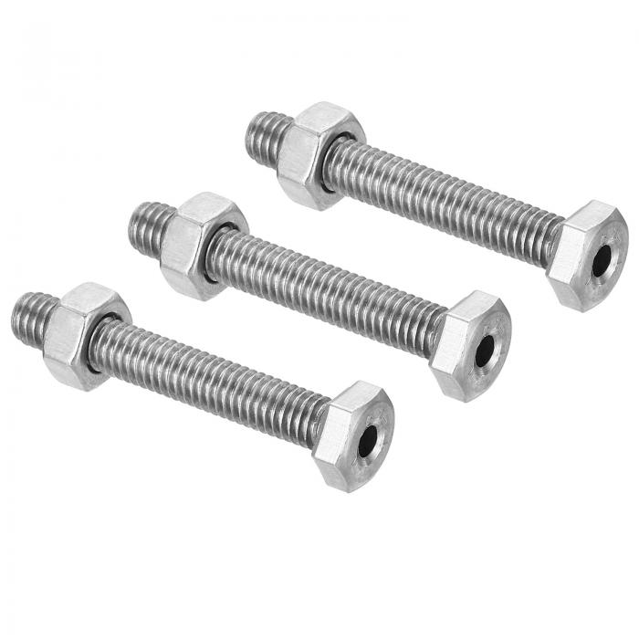 PATIKIL M6x40mm 中空外六角ねじ 3セット入り 円筒形ランプ ネジ通しボルト ナット付き 304ステンレス鋼