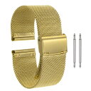 ステンレススチールメッシュウォッチバンド 24mm クイックリリース調節可能なメタルウォッチストラップ 男女兼用 ゴー ルドトーン