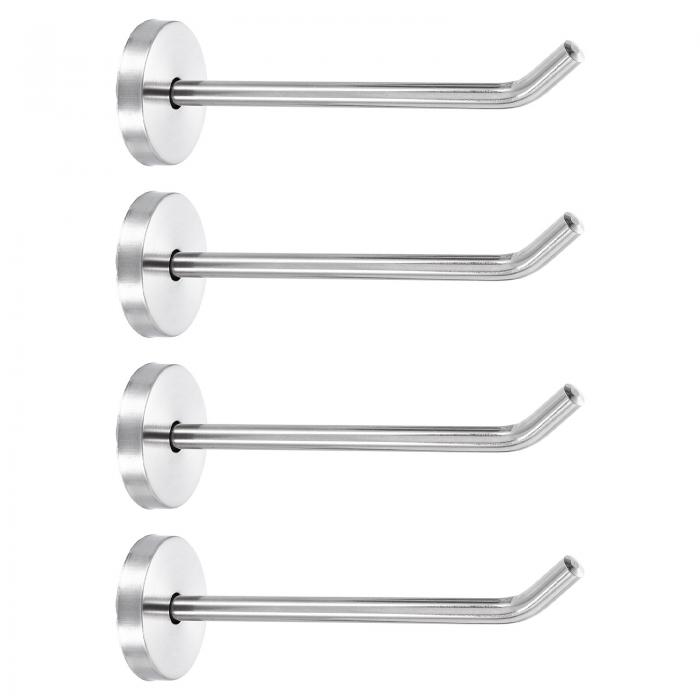 4個4.7インチコートフック、ステンレス製ロングノーズ壁掛けフック、居間、バスルーム、クローゼット、ワードローブ用のローブタオルハンガー、シルバートーン