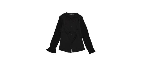 Allegra K 丸襟 シャツ ブラウス トップス オフィス カジュアル ワーク ボタンダウン 長袖 レディース ブラック L