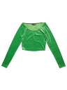 Allegra K ベルベット ロングスリーブ オフショルダー ソリッド クロップトップス レディース グリーン XL(4)