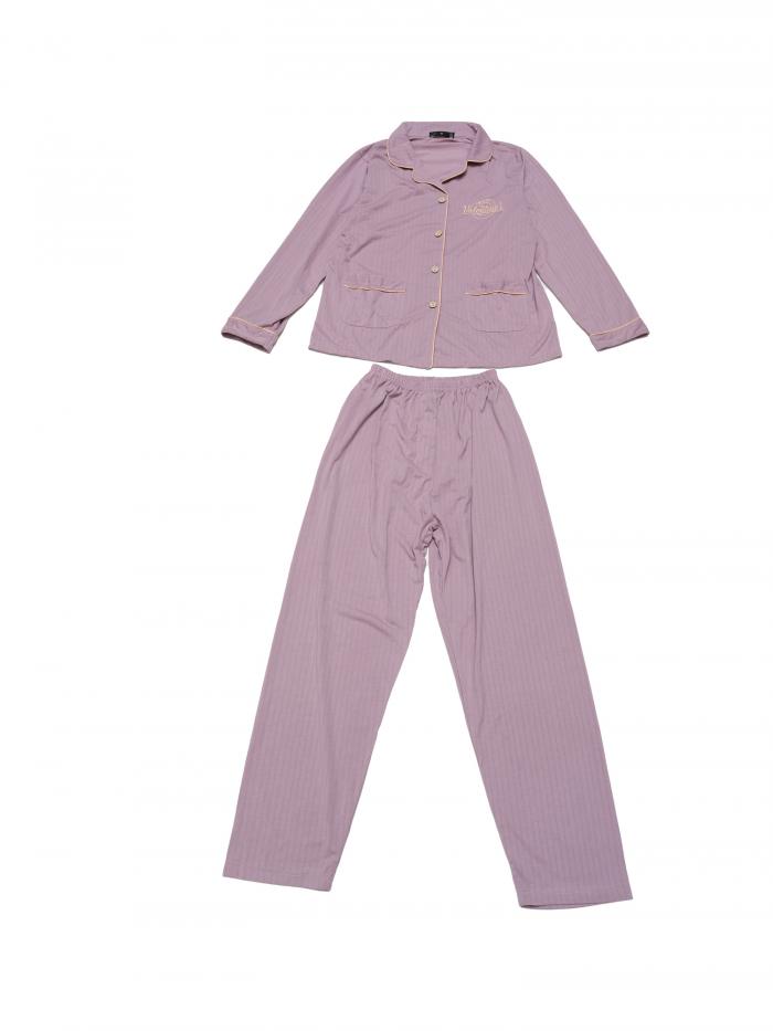 cheibear レディース ラウンジセット コットン リブ ボタンアップ 長袖パンツ パターン ポケット付き ..