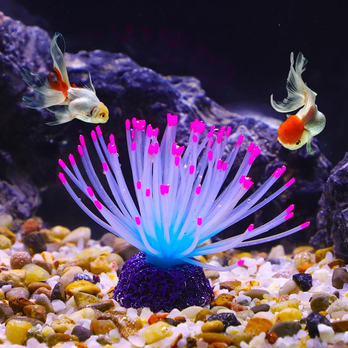 VOCOSTE ソフトシリコーン 光るアクアリウム アネモネ 蛍光 水生人工サンゴ 水槽の装飾用 ピンク 12×12×7.5cm 3