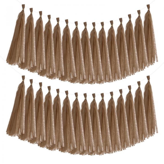 40個 タッセルガーランドバナー ティッシュペーパー ストリーマーパーティー装飾 女性向けバレンタインデー誕生日装飾 ロープとワイヤータイ付き（茶色 14.6インチ）