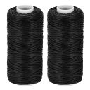レザーミシン糸 55ヤード 150D/1mm ポリエステルワックスコード 手縫い用 ブラック 2個入り