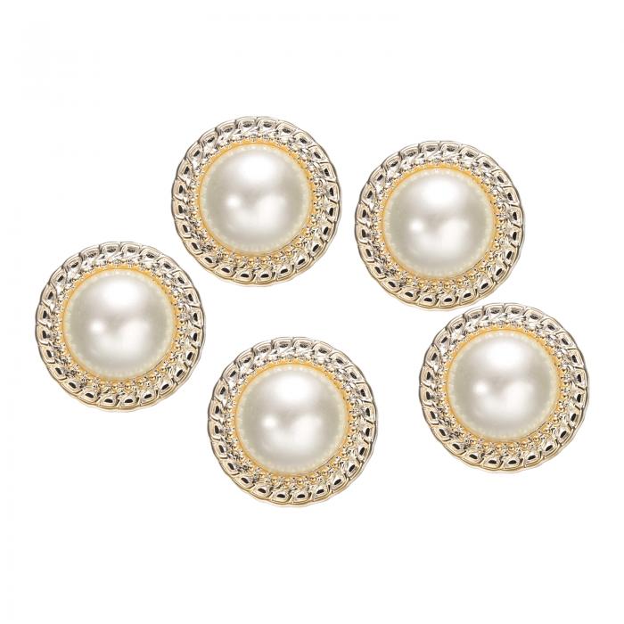 5個 40L 金ホワイトフェイクパールボタン 25mm 直径 0.59" 厚さ プラスティック丸いボタン 交換用クラ..