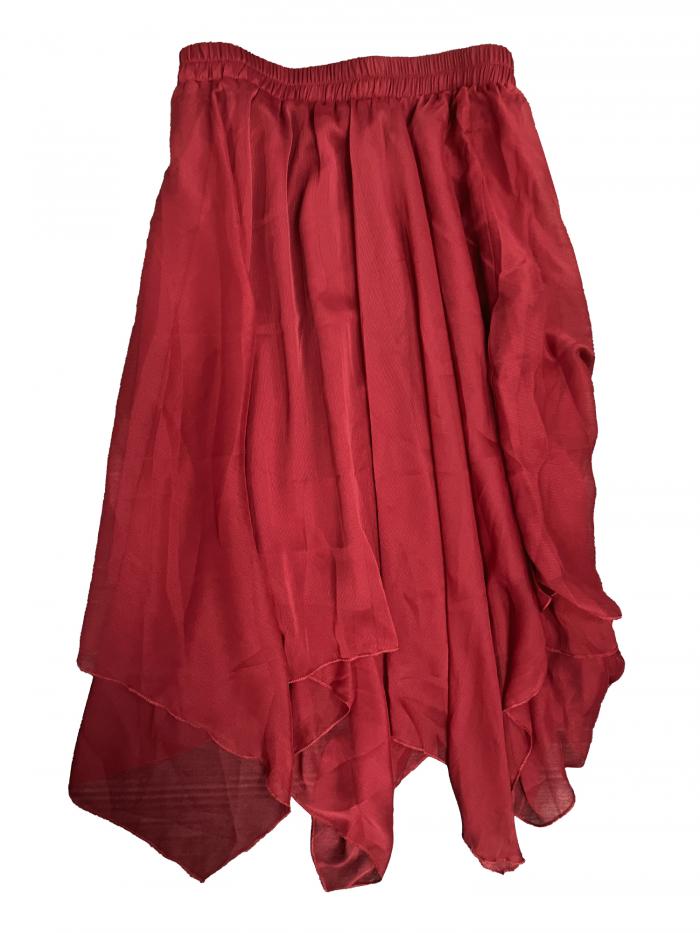 Allegra K ミディスカート ウェストゴム シフォン アシンメトリー レディース ブルゴーニュ XL