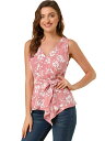 Allegra K ノースリーブ トップス カシュクール 縞 ストライプ柄 Vネック ラップタイ ウエストリボン レディース ピンク 花柄 XL(4)