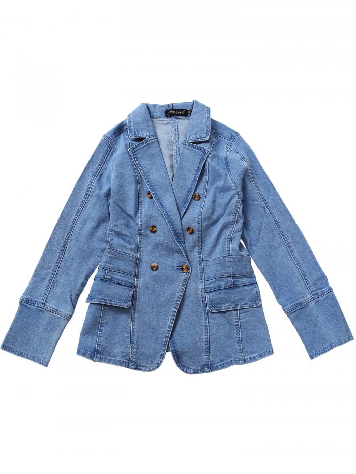Allegra K デニム ブレザー ジャケット ジージャン Gジャン 長袖 オフィス ポケット付き レディース ベイビーブルー M