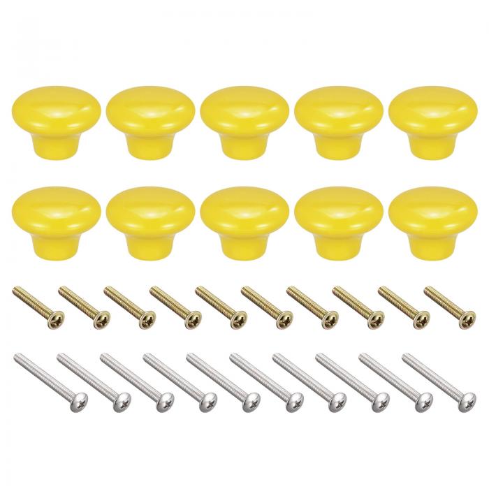 38x28 mmセラミック引き出しノブ キノコ型 ネジの材質304ステンレス鋼 ドアプルハンドル イエロー 10個..