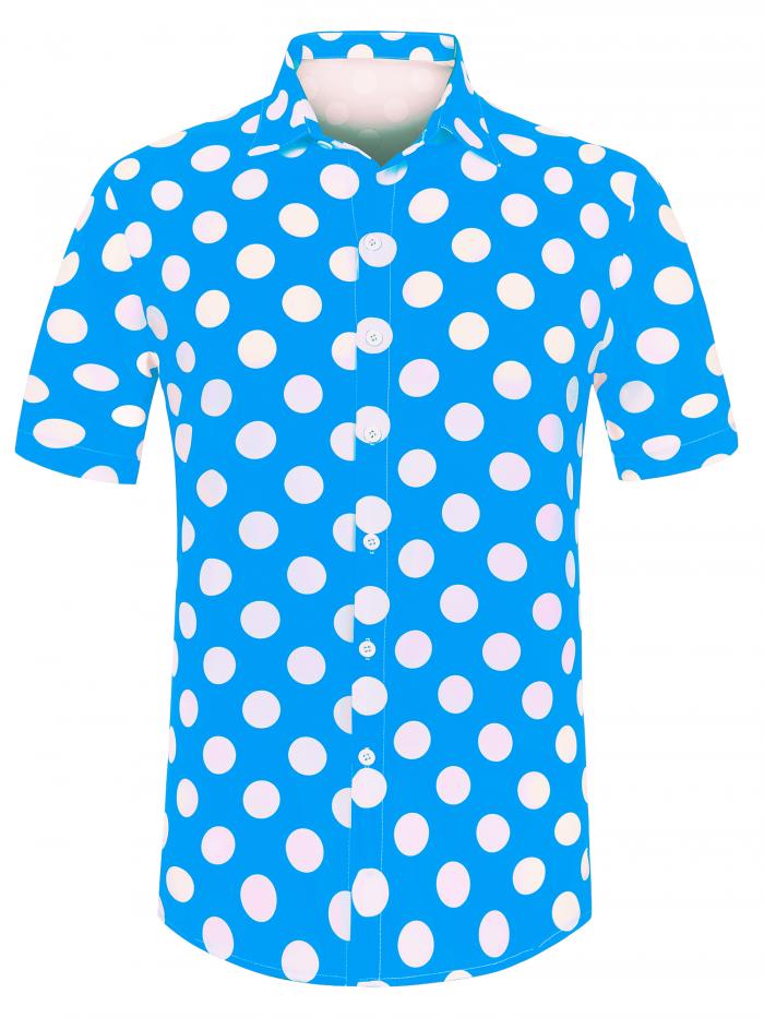 Lars Amadeus アロハシャツ 水玉シャツ ボタンダウン 半袖トップス サマー メンズ ブルー 2XL