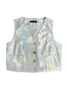 Allegra K メタリックベスト クロップジャケット ホログラフィック ノースリーブ レディース シルバー XL