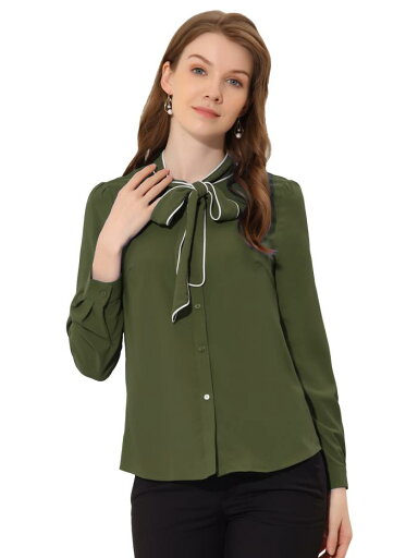 Allegra K ボウタイブラウス リボンブラウス リボンタイ シャツ 長袖 無地 オフィス レディース ネイビーグリーン XS Allegra K ボウタイブラウス リボンブラウス リボンタイ シャツ 長袖 無地 オフィス レディース ネイビーグリーン XS