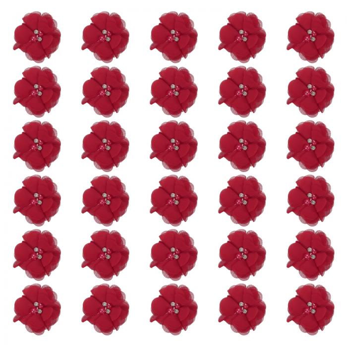 PATIKIL 2インチシフォンフラワー 30個のラインストーンパール縫製布フラワー人工アップリケ装飾品 衣..